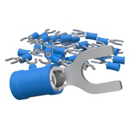 AUPROTEC 25 x Fork Cable Lugs 1.5 - 2.5 mm² Blue, Hole Diameter M3.5, Partially Insulated PVC SV Cable Connector Made of Tin-Plated Copper