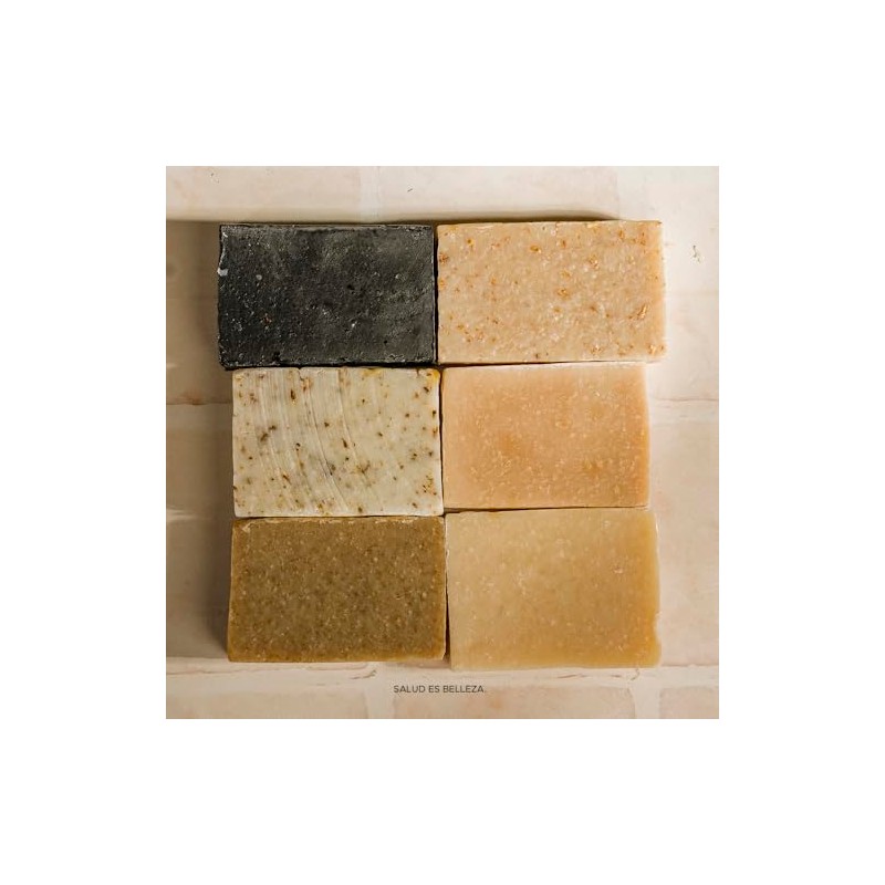PACALLI Jabones Artesanales 6 Pack; Arroz, Avena, Caléndula, Carbón Activado,