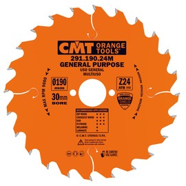 CMT Orange Tools Circular Saw Blade HW 190 x 2.6/1.6 x 30 Z = 24 10° ATB - 291.190.24M - for Longitudinal and Cross-Sections.