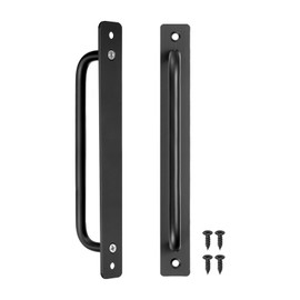 M METERXITY 2-Pack Barn Door Handles, 7.56Inch/192mm Hole Center Aluminium Alloy Gate Handle with Mounting Screws for Bathroom/Wardrobe/Closet/Kitchen, Sliding Door Handle with Plate [Black]