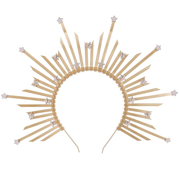Healeved Tocado Gótico Plástico Diosa Dorada Corona Metal Sunburst Diadema