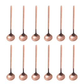 Juego de 12 cucharas espresso de acero inoxidable 18/8, mini cucharaditas Vogue de 5.2 pulgadas para remover café, pastel de postre, helado, sopa, capuchino antipasto, mango esmerilado, Sweejar (oro rosa)