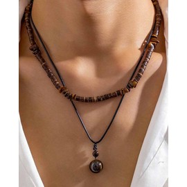 CLOORDE Puka Shell Necklaces for Men Natural Puka Shell Choker Trendy Coconut Wood Beads Necklace Surfer Beach Choker Summer Hawaiian Jewelry Accessories for Him