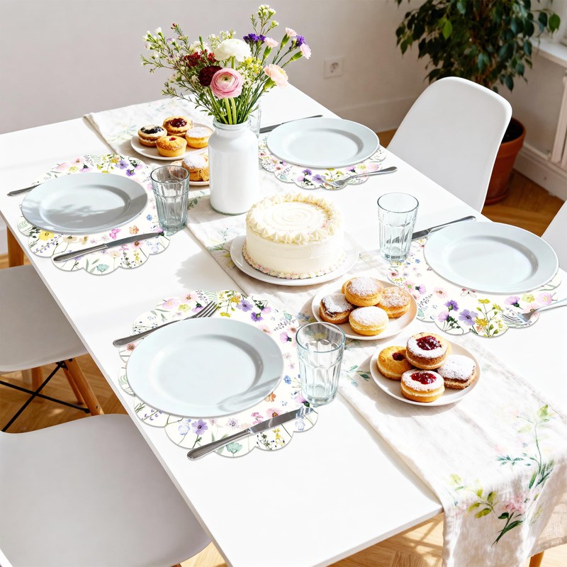 Spring Placemats Disposable 50 Pack - Watercolor Table Mats for