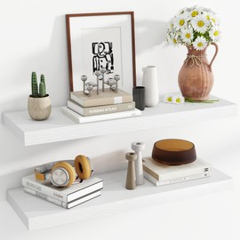 Acovy 36 Inch Floating Shelves, 11.6 Inch Deep Floating Shelves for Wall, Floating Shelf with Invisible Brackets, Deep Shelves for Bathroom, Bedroom, Living Room, 2 Pack, White