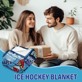 Wazzio Hockey Gifts for Boys Men, Ice Hockey Flannel Blanket for Kids Teens, Birthday Gifts for Hockey Lovers Coach, Hockey Blanket Gifts for Hockey Player, 50"x60"