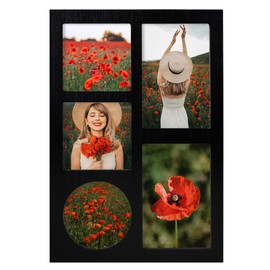 YESKAY 4x6 and 4x4 Collage Picture Frame, Display 5 Openings Photo Frames, Rustic Black Wood Frame with Real Glass, Family Picture Frames Wall Decor or Tabletop, 1 Pack