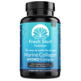Marine Collagen Tablets 1000mg - 90 Premium Type 1 Hydrolysed Collagen Capsules with Hyaluronic Acid, Vitamin C, E, B2, Biotin, Zinc, Copper and Iodine - Made in The UK by Fresh Start Nutrition