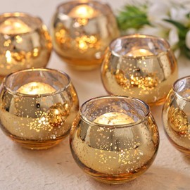 Tebery 12 Pack Round Gold Votive Candle Holders, 2-Inch Glass Tealight Candle Holder for Table Centerpiece, Wedding Decoration, Party, and Home Decor