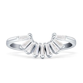 OMRANII Cubic Zirconia Size-6 Baguette Crown Contoured Down Stacking Half Sun Wedding Band 925 Sterling Silver