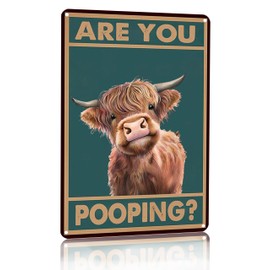 Vintage Highland Cow Tin Sign: Funny "Are You Pooping?" Bathroom Wall Decor for Western & Highland Cow Lovers 8 x 12 Inch (3039)