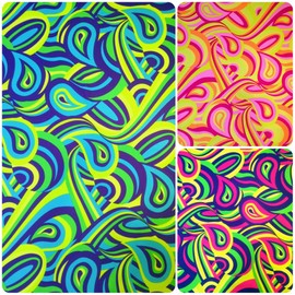 Colorful Psychedelic Retro Pattern on Heavy Stretch Nylon Spandex Fabric by The Yard (Teal/Green)