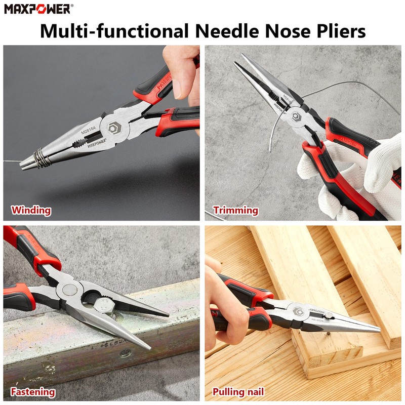 MAXPOWER Needle Nose Pliers, 8" Long Needle Nose Pliers &