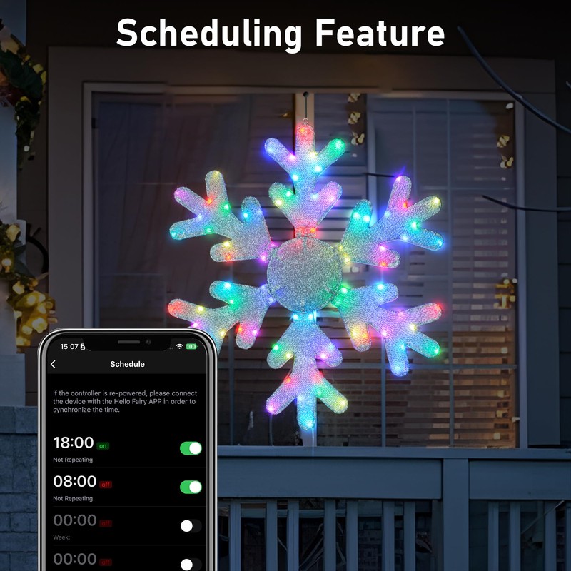 Popotan Smart 31-in Hanging Snowflake Hanging Decoration with Color Changing