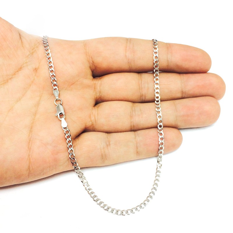Sterling Silver Rhodium Plated Curb Chain Necklace, 3.0mm, 20"