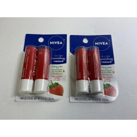 NIVEA Moisture, Lip Care Dual Pack Strawberry, 2 Packs, NIB