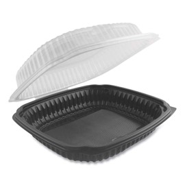 Anchor Packaging Culinary Lites Microwavable Container, 39 oz, 9 x 9 x 3.01, Clear/Black, Plastic, 100/Carton