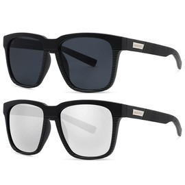 MAXJULI Polarized Sunglasses for Big Heads Men Women (fit xxl size), 2 Pack Black/Gray Lens+Black/Silver Lens 59 mm