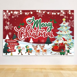 Christmas Banner Snowflake Santa Sleigh Deer Christmas Backdrop for Wall Extra Large Fabric Scene Setters for Christmas Decoration Indoor Outdoor Family Party Decor Photography Background