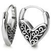 Stainless Steel Heart Shape Hoop Earrings with Filigree, Drop Huggie