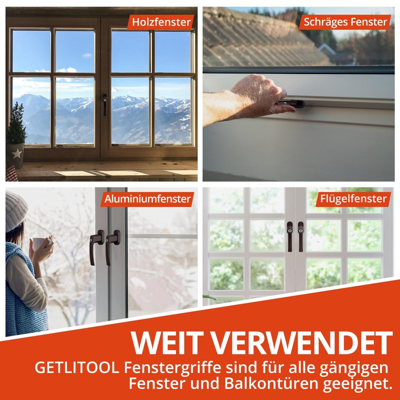 GETLITOOL Lockable Window Handles, Pack of 4 Aluminium Window Lock