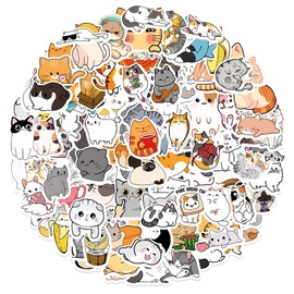 TIESOME Pack of 100 Cute Cat Stickers, Animal Stickers Water Bottles Kawaii Stickers Waterproof Stickers Aesthetic Stickers Cartoon Cat Stickers for Scrapbooking Laptop Luggage Skateboard