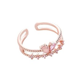 YIQPKUM Elegant Crown Rings for Women Mom Friends Dainty Cubic Zirconia Crystals Jewellery Accessories Statement Gifts Charms (Pink)