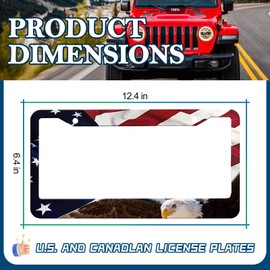 LIN KANG American Flag Eagle License Plate Frames, Matte Stripe US Flag Aluminum Metal License Plate Holder Covers, Rust-Proof Waterproof Car Decorative Tag Frames for Standard US 12x6 Inch