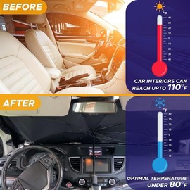 EcoNour Umbrella Sunshade for Car | Reflects UV Rays and Protects Dashboard from Sun | Heat Insulation Protection for Car Windshield | Foldable Automotive Windshield Sunshade (56.5 x 30.5 Inches)