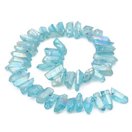 BEADIA Light Blue Titanium Coated Crystal Quartz Spike Point Stick Beads Rough 1.0"-1.5" for Jewelry Making 15 Inch/Strand