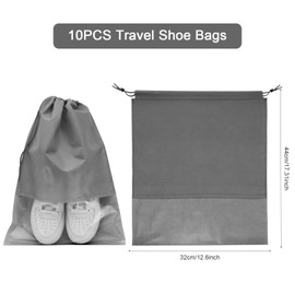 GAOHAN 10Pcs Shoe Bags for Travel,Shoe Bags,Shoe Travel Bag,Drawstring Non-Woven Shoes Storage Bags with Transparent Window for Daily and Travel Use(Grey)