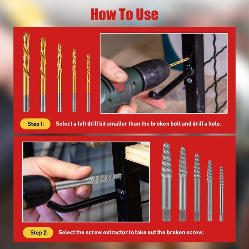 Kannino 10 Piece Screw Extractor Set and Left Hand Drill