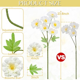 48Pcs 23.8 Inch Artificial Flowers Spring Summer Decor, 8 Bundles No Fade Silk Faux Hibiscuit Flowers Bouquet for Home Indoor Decor Wedding Vase Living Room Dining Table Outdoors Easter Decor(White)