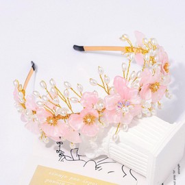 Formery Flower Girl Headband Gold Pearls Wedding Hairband Flowers Bridal Headpiece Hair Accessories Party Prom for Girls