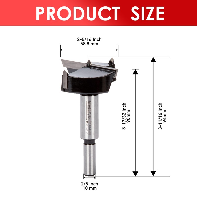Mollom 2-5/16" (58.8mm) Forstner Drill Bit for Precise Woodworking with