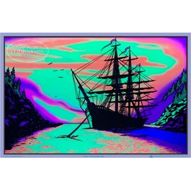 Sunset Bay Ship Laminated Blacklight Poster - 35.5" x 23.5"
