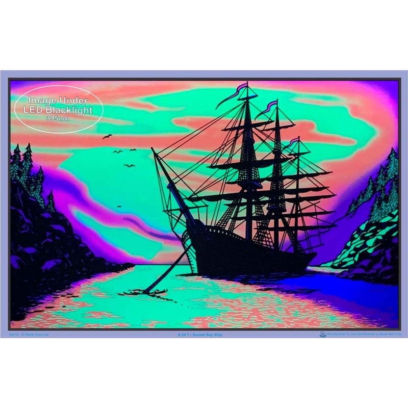 Sunset Bay Ship Laminated Blacklight Poster - 35.5" x 23.5"