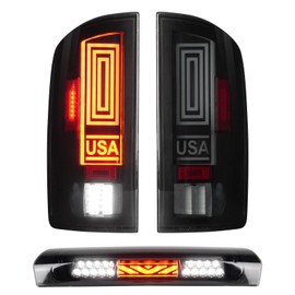 Cenfeild LED Tail Lights Assembly + 3rd Third Brake Cargo Lamp Compatible with Dodge RAM 1500 2002-2006, for Dodge RAM 2500 3500 2003-2006, High Mount Stop Lamp Rear Taillights, Smoked Lens