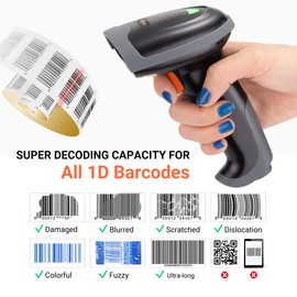 Tera Pro Series Extreme Performance Barcode Scanner 1D Wireless Laser, 2.4G Wireless & Bluetooth Fast & USB Wired & Precise Scanning for Ultra Long Barcodes Plug and Play, L0013B-OG