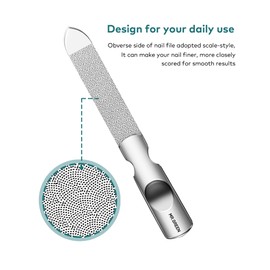Mini Nail File Professional Double Sided Stainless Steel with Non-Slip Handle and Leather Case Nail File Washable Metal Nail File for Men and Women