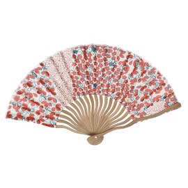 Ken Onishi Sales Wave Bones Fan, 7.9 inches (20 cm), Japanese Small Flower, Japanese Small Flower/Red