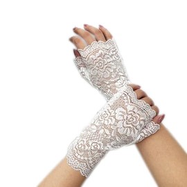 Instiqueo Short Floral Fingerless Opera Tea Party Bridal Lace Gloves for Women (White)
