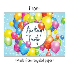 20 Bright Balloons Eco-Friendly Birthday Invitations for Children made from Recycled Card (With Envelopes)