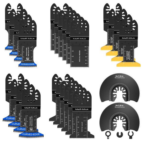 Meff-Mluk 26PCS Japanese Titanium Oscillating Saw Blades, Universal Titanium Multitool