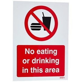 Caledonia Signs 13232E No Eating Or Drinking In This Area Sign, Rigid Plastic, E: 200 mm x 150 mm