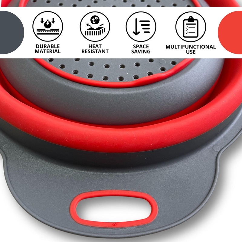 Red Kitchen Strainer Colander Set - 2 PCS Silicone Food