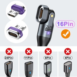 16pin Dedicated Micro USB Terminal, 18 W, Rapid Charging, Data Transfer, 3-Piece Set, Connector, Magnetic Charging Plug, Magnetic Charging Terminal, Dustproof Plug, Sold Individually [AUFU] (MicroUSB