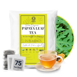 75 Organic Papaya Leaf Tea Bags, Pure Papaya Leaf Tea From Natural Papaya Leaves, Hojas de Papaya Te, Loose Leaf Papaya Herbal Tea, Te de Papaya, Caffeine Free, Gluten Free, Vegan