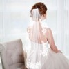 Elegant Short Bridal Veil Lace Appliques Crystal Beads Wedding Veil