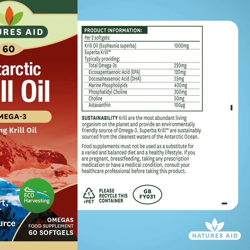 Natures Aid 500mg Krill Oil Capsules - Pack of 60